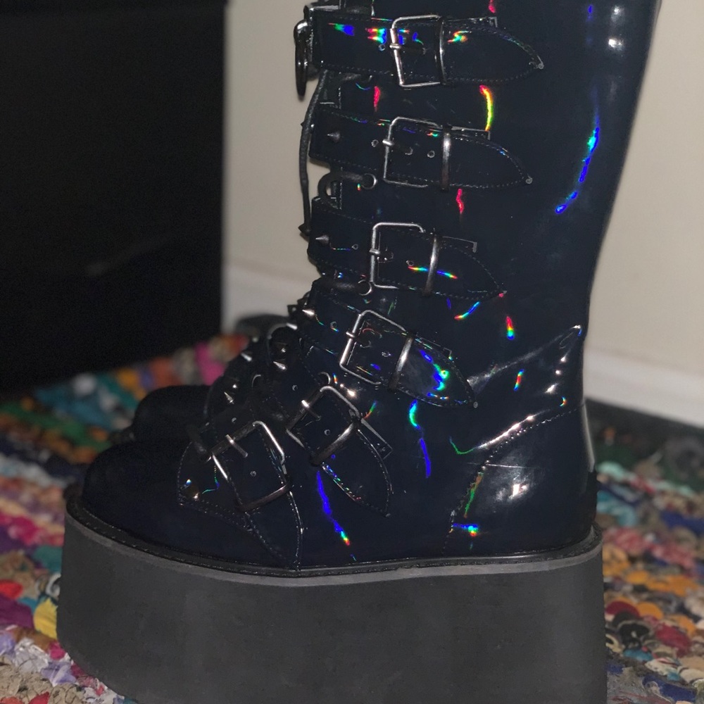 SOLD‼️ Demonia Blue Holographic Damned Boots - Picture 3 of 4